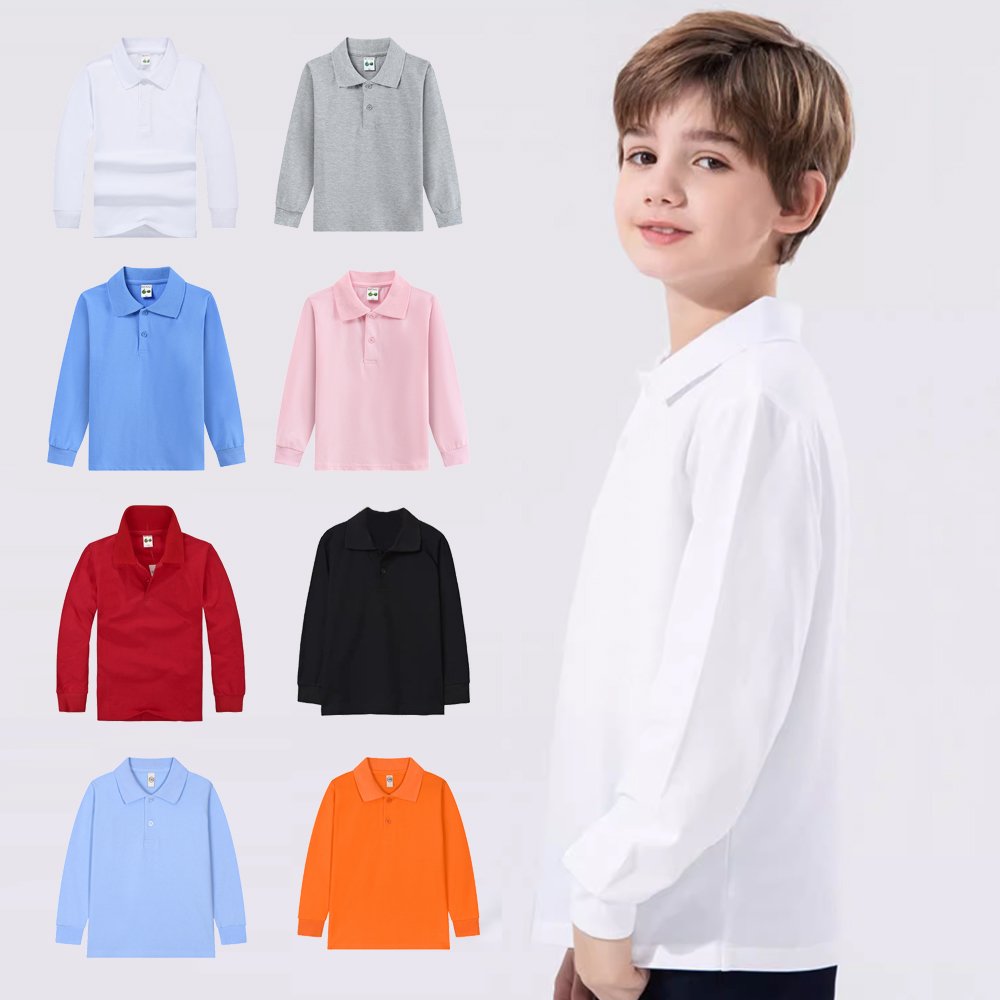 Custom long-sleeved children's polo Embroidered Long SleevesChildren's Polo Shirt - Image 1