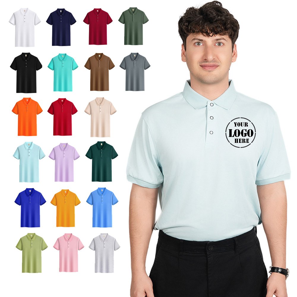 embroidery logo polo logo Custom Printed Solid Polo Shirts - Image 1